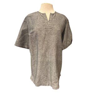 Loose-Fit Gray Split Neck Cotton Shirt By Trafaluc Denimwear